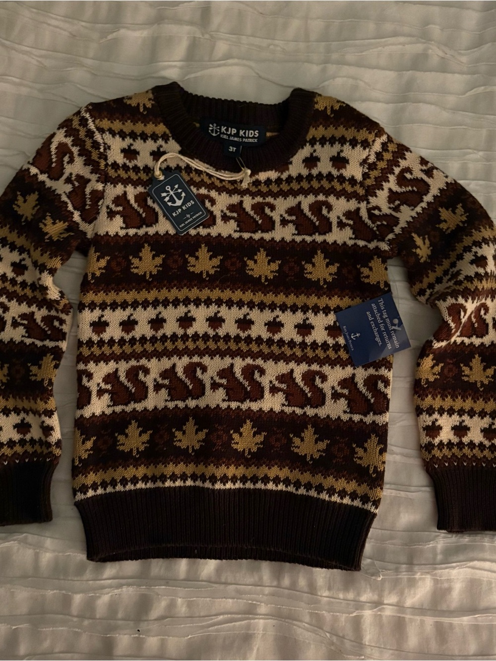 Kiel James Patrick Kids Brown, Cream & Mustard Fair Isle Crewneck Sweater